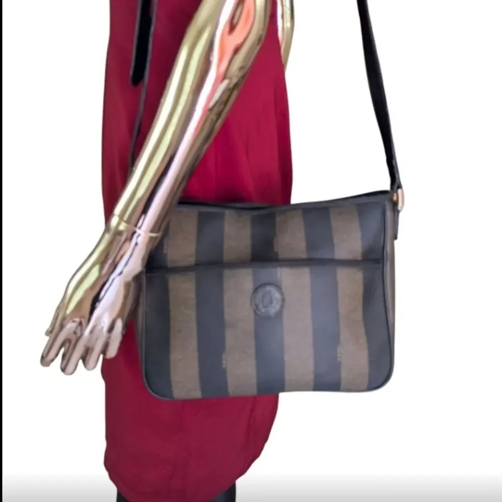 FENDI Black and Taupe Striped Crossbody or Shoulder Bag VTG